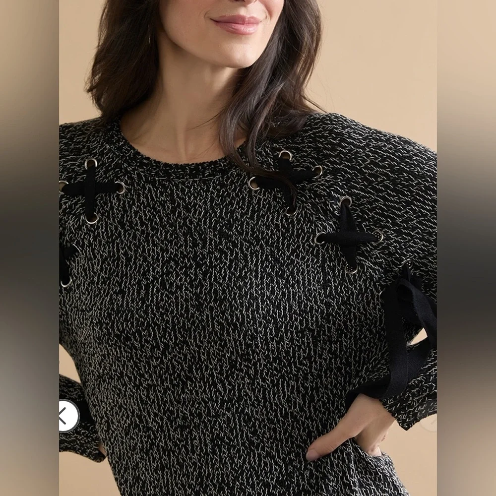 Francesca's Galilea Lace‎ Up Pullover Sweater - NWT - Black and White